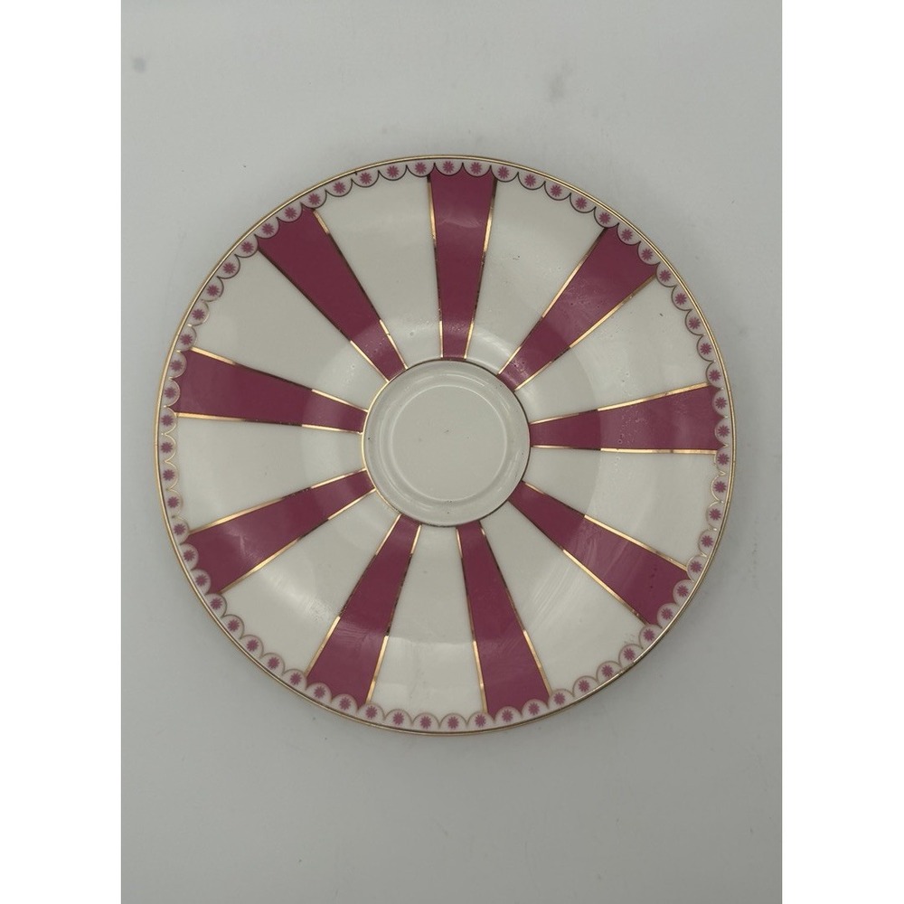 Meritage Pink White Striped Saucer 6" Porcelain Gold Trim Circus Tent